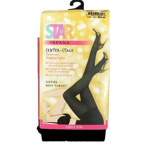 Star Power Spanx Center Stage Patterned Shaping Tights Ribbed Row Bkdrop Black E